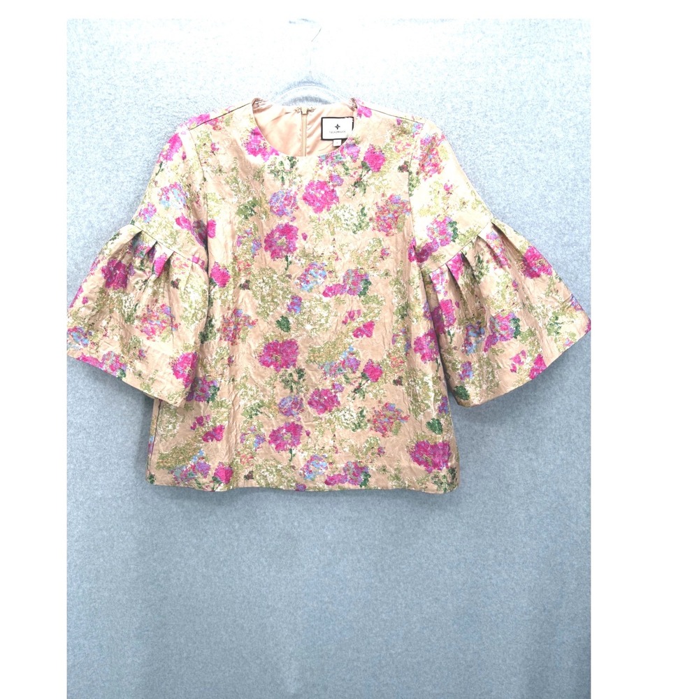 Tuckernuck Duchess Harper Bell Sleeve Blouse Womens S Gold Floral Brocade Top